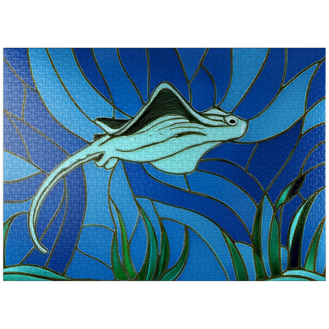 puzzleplate Stained Glass: Blue Sting Ray 1000 Jigsaw Puzzle