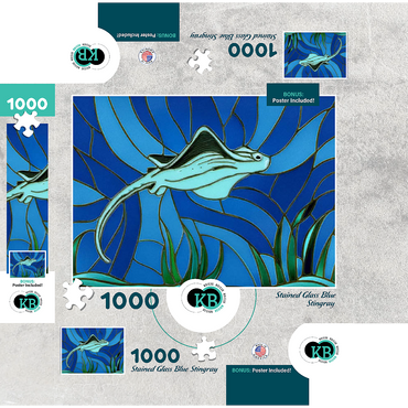 Stained Glass: Blue Sting Ray 1000 Jigsaw Puzzle box 3D Modell