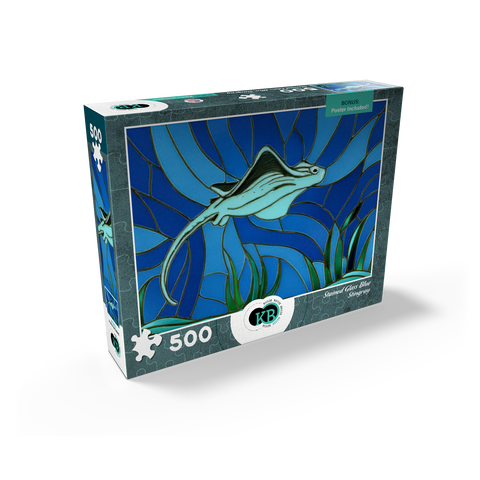Stained Glass: Blue Sting Ray 500 Jigsaw Puzzle box view2