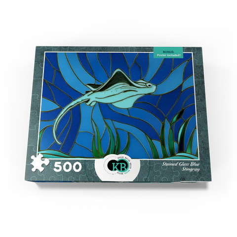 Stained Glass: Blue Sting Ray 500 Jigsaw Puzzle box view3