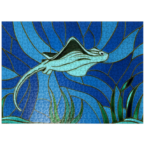 puzzleplate Stained Glass: Blue Sting Ray 500 Jigsaw Puzzle