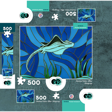 Stained Glass: Blue Sting Ray 500 Jigsaw Puzzle box 3D Modell