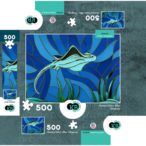 Stained Glass: Blue Sting Ray 500 Jigsaw Puzzle box 3D Modell