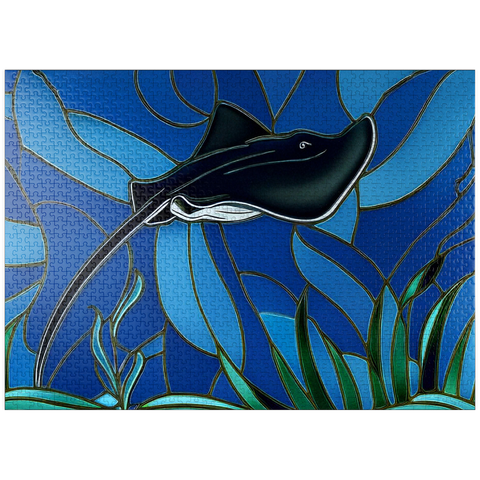 puzzleplate Stained Glass: Black Sting Ray 1000 Jigsaw Puzzle