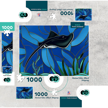Stained Glass: Black Sting Ray 1000 Jigsaw Puzzle box 3D Modell