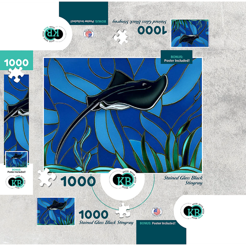 Stained Glass: Black Sting Ray 1000 Jigsaw Puzzle box 3D Modell