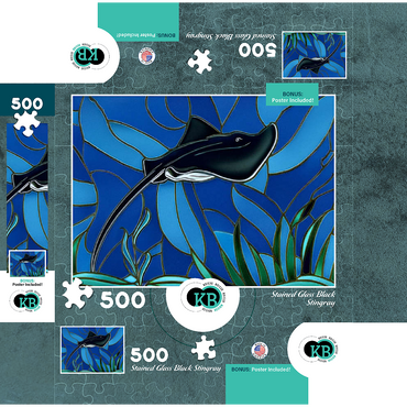 Stained Glass: Black Sting Ray 500 Jigsaw Puzzle box 3D Modell