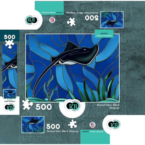 Stained Glass: Black Sting Ray 500 Jigsaw Puzzle box 3D Modell