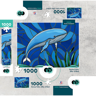Stained Glass: Blue Whale 1000 Jigsaw Puzzle box 3D Modell