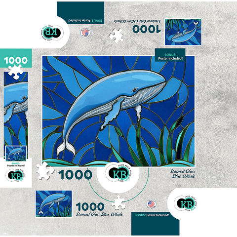 Stained Glass: Blue Whale 1000 Jigsaw Puzzle box 3D Modell