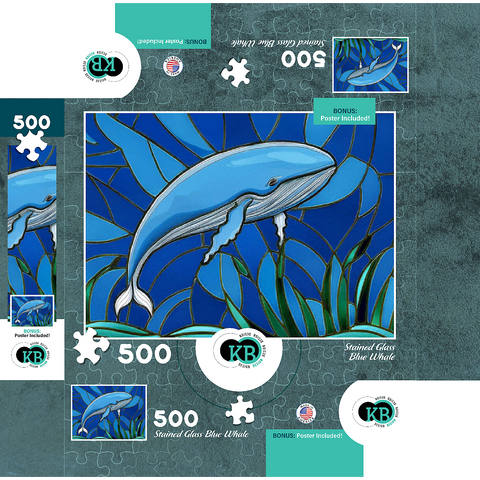 Stained Glass: Blue Whale 500 Jigsaw Puzzle box 3D Modell