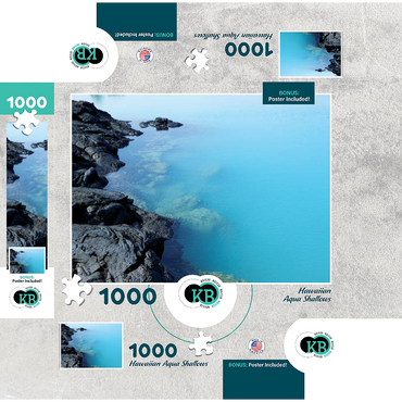 Hawaii, The Big Island: Aqua Shallows, Lava Rock Shoreline 1000 Jigsaw Puzzle box 3D Modell