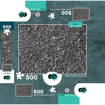 Hawaii, The Big Island: Black Pebbled Beach Collage 500 Jigsaw Puzzle box 3D Modell