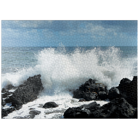puzzleplate Hawaii, The Big Island: Waves Crashing Over Rocks 1000 Jigsaw Puzzle