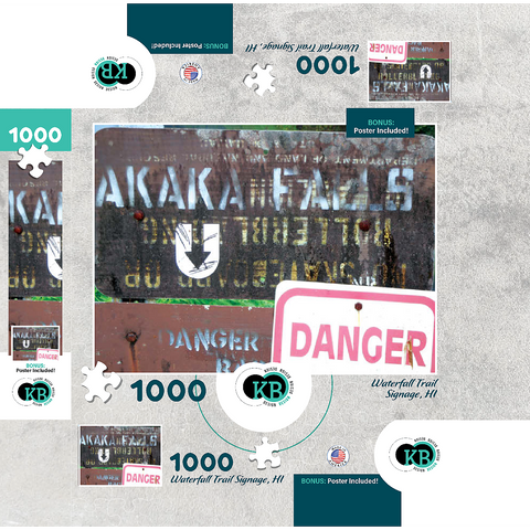 Hawaii, The Big Island: Waterfall Trail Signage 1000 Jigsaw Puzzle box 3D Modell