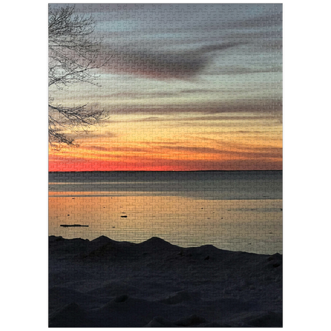 puzzleplate Nature Photography: Icy Lake Sunset, Minnesota 1000 Jigsaw Puzzle