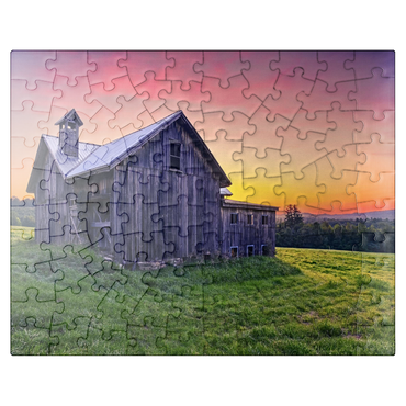 puzzleplate Rustic Barn at Sunset - Tranquil Countryside Scene 100 Jigsaw Puzzle