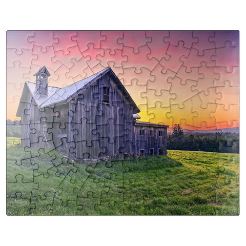 puzzleplate Rustic Barn at Sunset - Tranquil Countryside Scene 100 Jigsaw Puzzle
