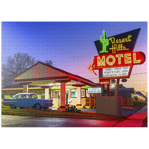 puzzleplate Desert Hills Motel - Classic Route 66 Neon Nostalgia 1000 Jigsaw Puzzle