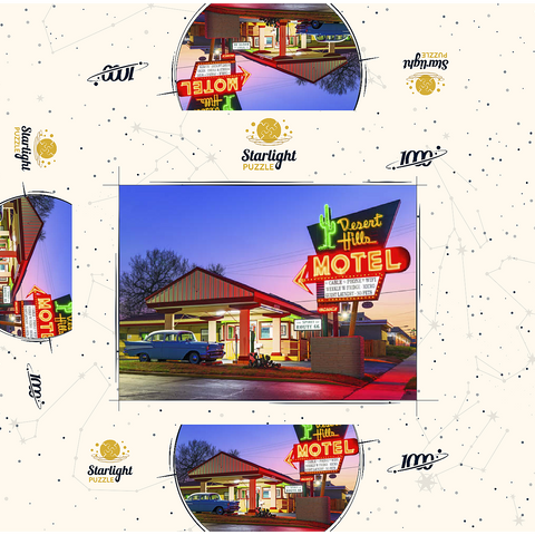 Desert Hills Motel - Classic Route 66 Neon Nostalgia 1000 Jigsaw Puzzle box 3D Modell