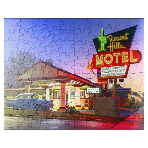 puzzleplate Desert Hills Motel - Classic Route 66 Neon Nostalgia 100 Jigsaw Puzzle