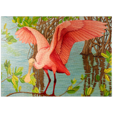 puzzleplate Roseate Spoonbill in Mangrove Habitat 1000 Jigsaw Puzzle