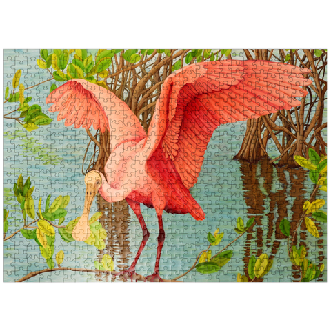 puzzleplate Roseate Spoonbill in Mangrove Habitat 500 Jigsaw Puzzle