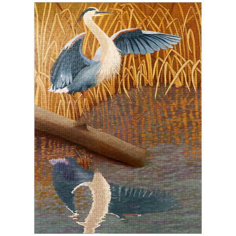 puzzleplate Great Blue Heron in Marshland Reflection 1000 Jigsaw Puzzle