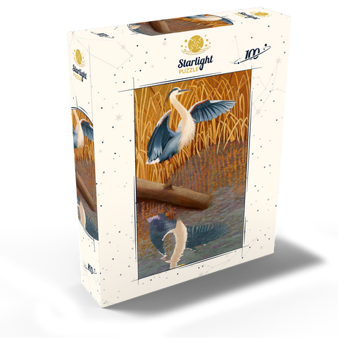 Great Blue Heron in Marshland Reflection 100 Jigsaw Puzzle box view2
