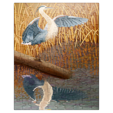 puzzleplate Great Blue Heron in Marshland Reflection 100 Jigsaw Puzzle