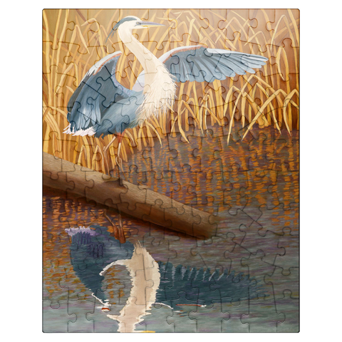 puzzleplate Great Blue Heron in Marshland Reflection 100 Jigsaw Puzzle