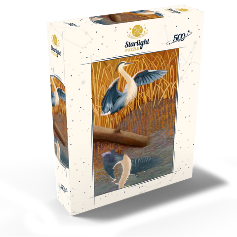Great Blue Heron in Marshland Reflection 500 Jigsaw Puzzle box view2