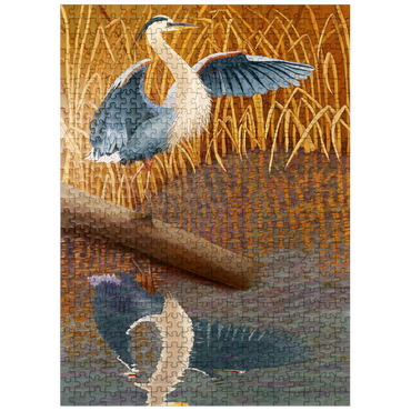 puzzleplate Great Blue Heron in Marshland Reflection 500 Jigsaw Puzzle