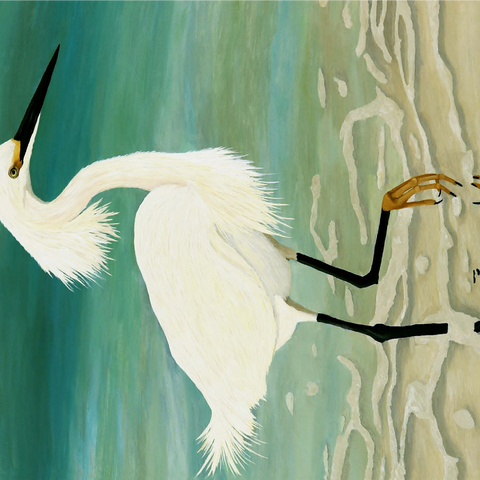 Snowy Egret Walking in Shallow Waters 1000 Jigsaw Puzzle 3D Modell