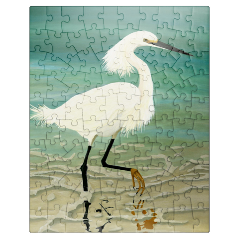 puzzleplate Snowy Egret Walking in Shallow Waters 100 Jigsaw Puzzle