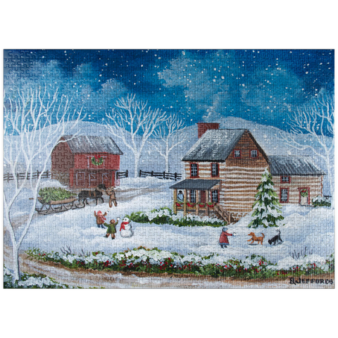 puzzleplate Rustic Winter Scene with Snowy Cabin 1000 Jigsaw Puzzle