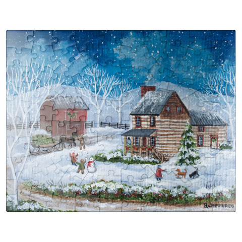 puzzleplate Rustic Winter Scene with Snowy Cabin 100 Jigsaw Puzzle