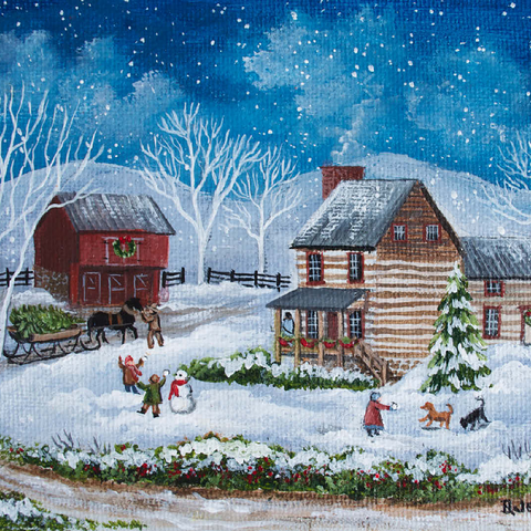 Rustic Winter Scene with Snowy Cabin 100 Jigsaw Puzzle 3D Modell