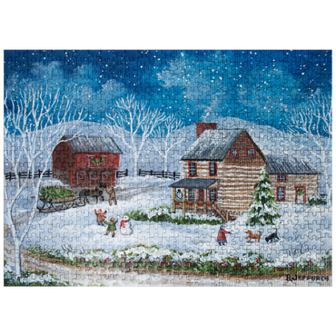 puzzleplate Rustic Winter Scene with Snowy Cabin 500 Jigsaw Puzzle