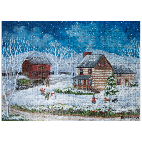 puzzleplate Rustic Winter Scene with Snowy Cabin 500 Jigsaw Puzzle