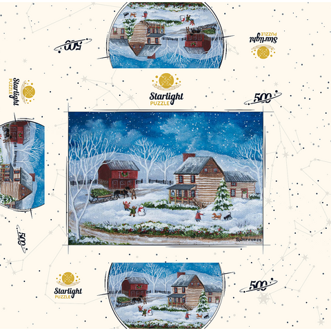 Rustic Winter Scene with Snowy Cabin 500 Jigsaw Puzzle box 3D Modell