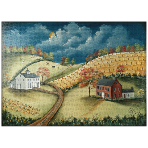 puzzleplate Rustic Countryside Farm in Folk Art Style 1000 Jigsaw Puzzle