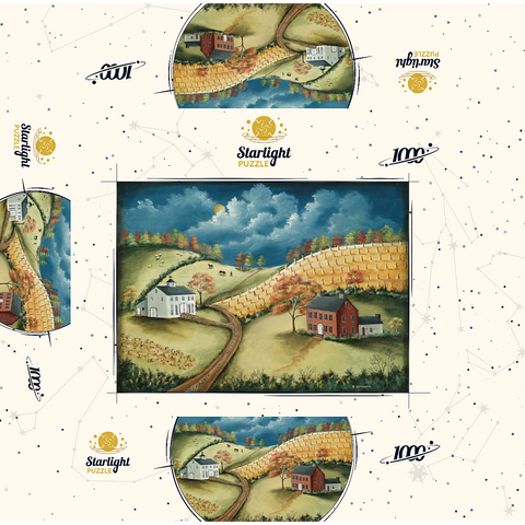 Rustic Countryside Farm in Folk Art Style 1000 Jigsaw Puzzle box 3D Modell