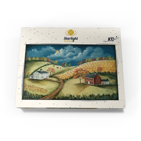 Rustic Countryside Farm in Folk Art Style 100 Jigsaw Puzzle box view3