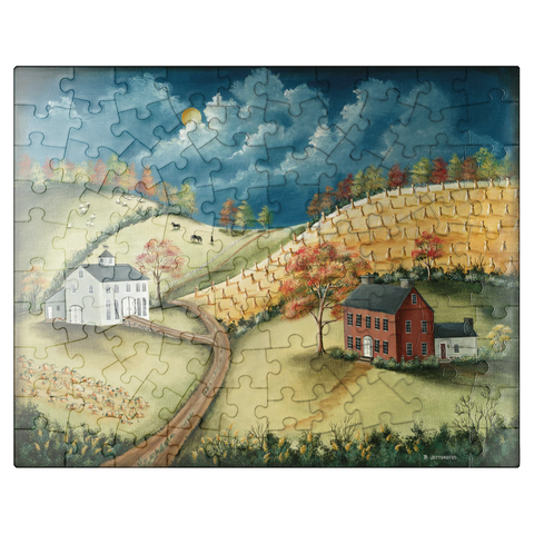 puzzleplate Rustic Countryside Farm in Folk Art Style 100 Jigsaw Puzzle