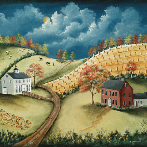 Rustic Countryside Farm in Folk Art Style 100 Jigsaw Puzzle 3D Modell