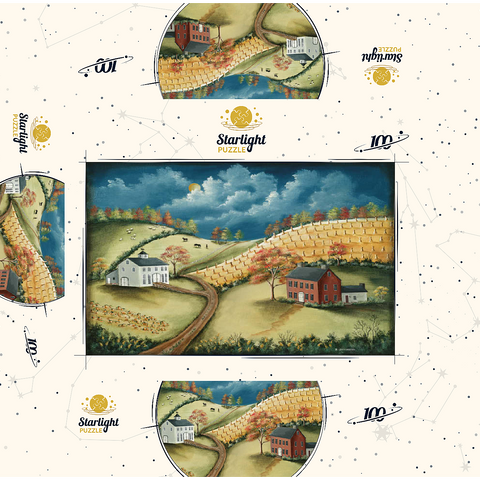 Rustic Countryside Farm in Folk Art Style 100 Jigsaw Puzzle box 3D Modell