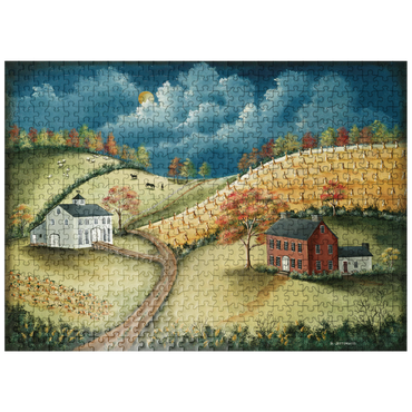puzzleplate Rustic Countryside Farm in Folk Art Style 500 Jigsaw Puzzle