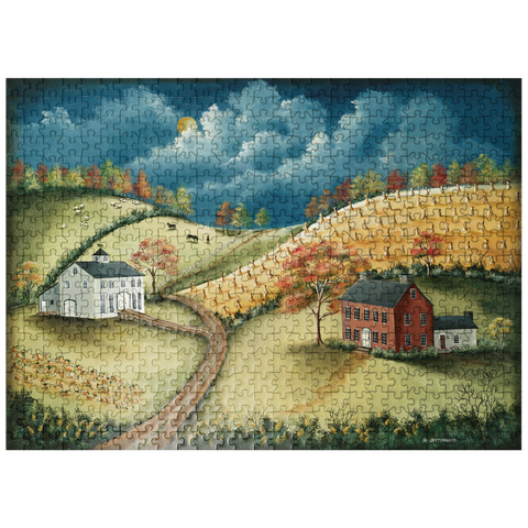 puzzleplate Rustic Countryside Farm in Folk Art Style 500 Jigsaw Puzzle