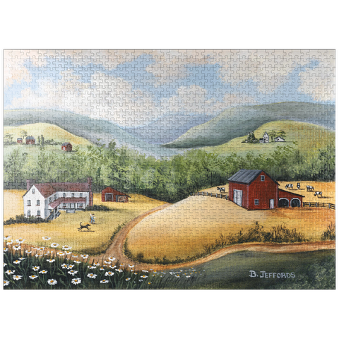 puzzleplate Scenic Countryside Farm in Folk Art Style 1000 Jigsaw Puzzle